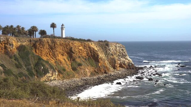4k video. Oceanfront Lighthouse near Los Angeles