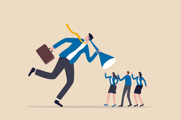 Good listener boss, listen and accept all opinion, suggestion or customer feedback concept, smart businessman trying hard to listen to all colleagues advice.