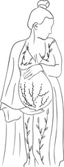 Fashionable retro style engraving style. Divine pregnant woman. Trending image
