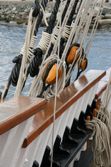 Antique sailboat rope and pulley