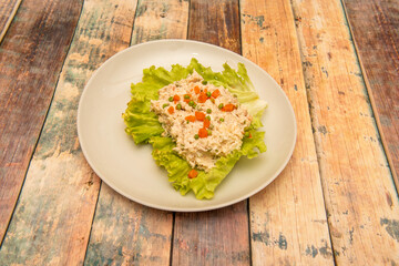 Russian salad top on lettuce leaf
