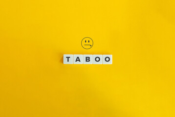 Taboo banner and concept. Block letters on bright orange background. Minimal aesthetics. - obrazy, fototapety, plakaty