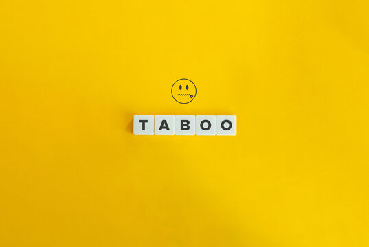 Taboo banner and concept. Block letters on bright orange background. Minimal aesthetics.