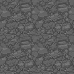 Ground seamless pattern, gray soil with stones texture for game ui.