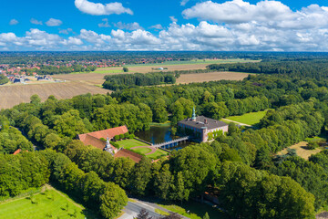 Fototapeta na wymiar Aerial view with castle Luetetsburg near Luetetsburg