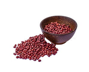 red beans in wooden bowl on white background