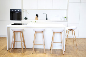 kitchen in light colors, chairs, interior