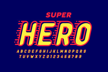 Comics Super Hero style font design, alphabet letters and numbers vector illustration