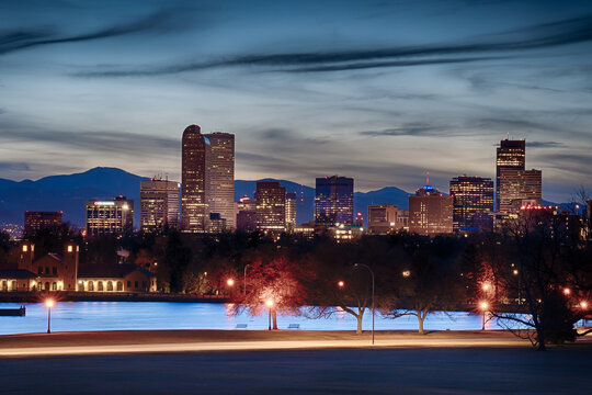 Denver, Colorado city skyline at night
