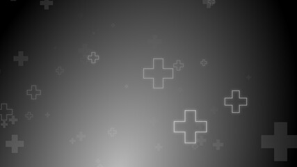 Medical health cross neon light shapes pattern on black background.
