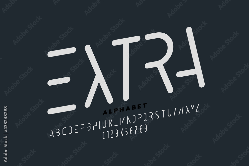 Fototapete minimalistic style font design, modern thin line typography, alphabet letters and numbers vector ill