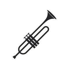Black filled Trumpet. Musical brass instrument icon isolated on transparent background