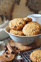 Homemade oatmeal cookies with chocolate drops