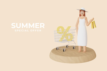 3d rendering summer sale banner with copyspace for your text.