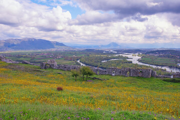 Albania, Shkoder. View of Bojana (Buna) river from ancient fortress of Rozafa Castle