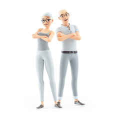 3d senior man and woman with arms crossed