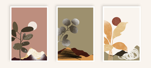 Set of different mountain landscapes. Minimal art illustration