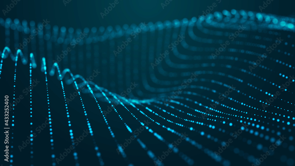 Poster abstract digital background. futuristic wave of dots and weave lines. digital technology. 3d renderi