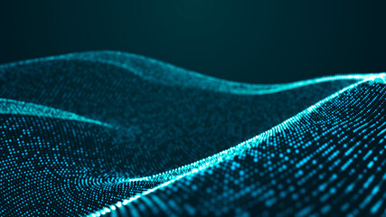 Abstract digital background. Futuristic wave of dots and weave lines. Digital technology. 3d rendering.