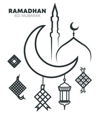 Islamic holiday Ied Mubarak banner editable stroke pattern flat design