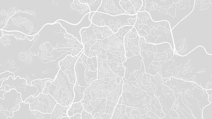 Light grey and white Jerusalem city area vector background map, streets and water cartography illustration.