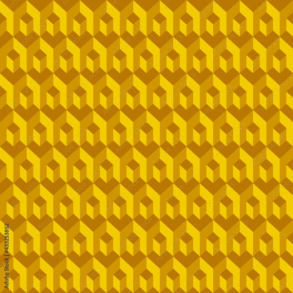 Poster abstract seamless pattern of yellow cubes and hexagons. repeating geometric tiles with 3d cubes. vec