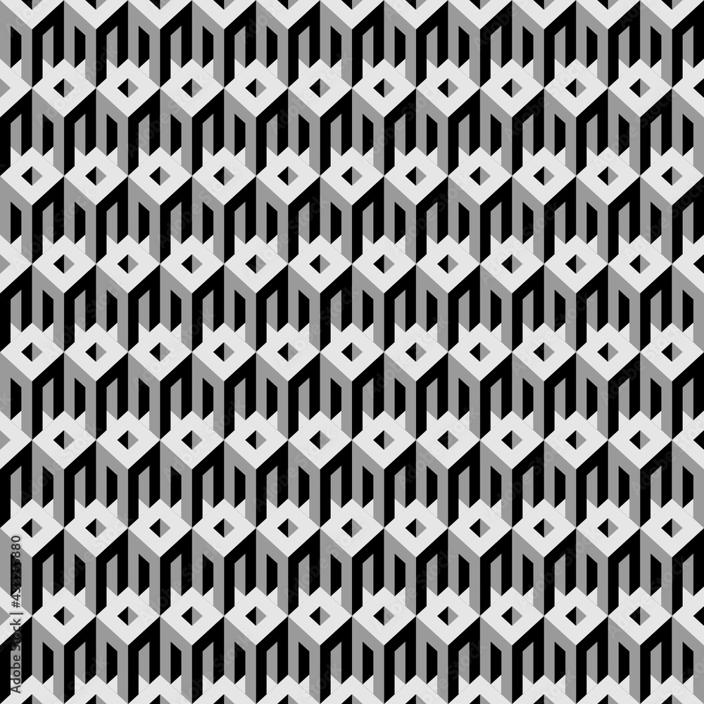 Poster seamless pattern with architectural elements. repeating vector texture with simple 3d elements. mono