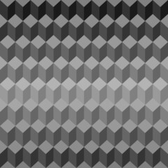 Geometric seamless pattern of gray 3 dimensional cubes. Optical illusions. Vector monochrome gradient background. Suitable for wallpaper design, wrapping paper, fabric