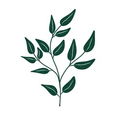 Drawn branch of a tree with green leaves