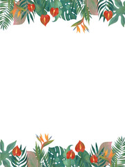 夏のトロピカルな葉っぱのオシャレなフレームイラスト Wall Mural こみち 奥村