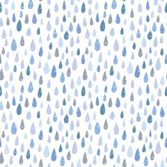 雨 雫 シームレスパターン おしゃれ/ Seamless Rain Drops Vector Pattern, Hand-Drawn Background, Great For Invitations, Textiles, Backgrounds, Banners Or Wallpapers - Vector Image