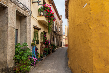 Narrow and picturesque streets in Benimeli (Alicante, Spain). 