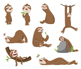 Set of Cute baby sloth. Adorable cartoon animals. Funny cartoon sloths in different poses. Cute lazy character illustration © the8monkey