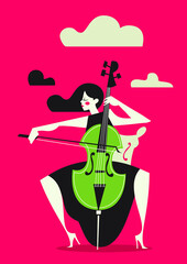 Woman playing Cello with Clouds