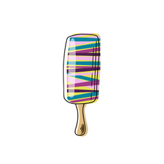 Multicolored ice cream on a stick on a white plate with pink glaze. Vector illustration © Katisko