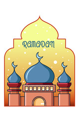 Mosque cartoon illustration at ramadan mubarak