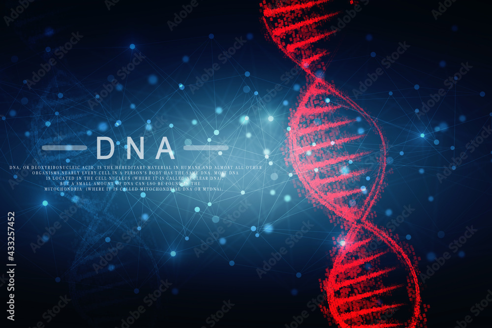Poster 2d render of dna structure, abstract background
