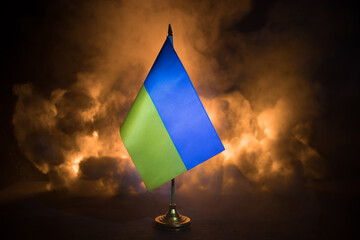 Concept of crisis of war and political conflicts between countries. Russia and Ukraine small flags...