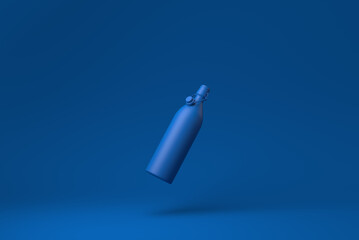 Blue Milk bottle floating in blue background. minimal concept idea creative. monochrome. 3D render.
