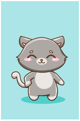 Cute and funny little cat animal cartoon illustration