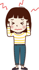 頭（耳）が痛い若い女性。