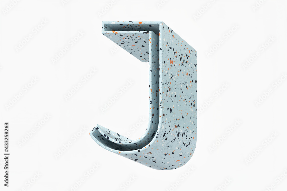 Aufkleber 3d font letter j solid shadow design. light blue terrazzo style pattern. high definition 3d renderin