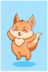 Cute and funny small fox cartoon illustration