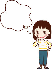 何かを考えいる若い女性。