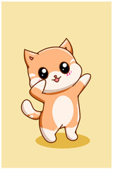 Cute and funny small cat cartoon illustration