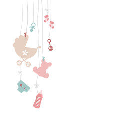 Sieben Links Hängende Babysymbole Mädchen Rosa Mintgrün