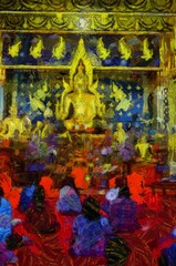 Chiang Mai Walking Street Thailand Handicraft market Illustrations creates an impressionist style of painting.