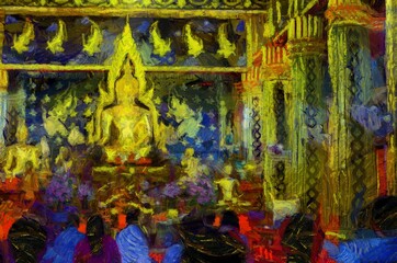 Chiang Mai Walking Street Thailand Handicraft market Illustrations creates an impressionist style of painting.