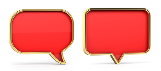 Red and golden 3d speech bubble isolated on white background. 3D illustration.	
