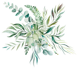 Watercolor botanical leaves bouquet illustration